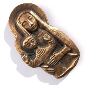vintage Walter Mellmann Bronze Relief Plaque Mary Mother of God with Baby Jesus